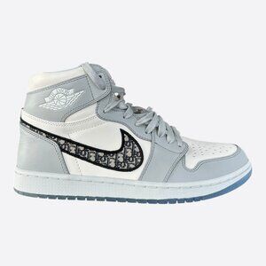 Dior Air Jordan Grey & White Oblique High Top Sneakers